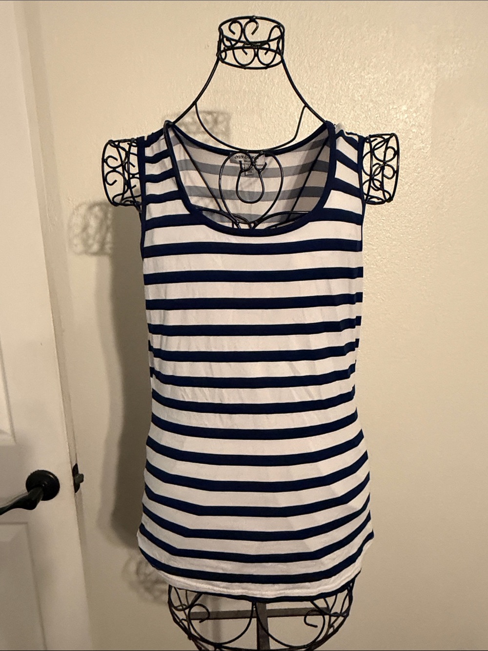 Amazon Navy and White Striped Scoop Neck Tank Top